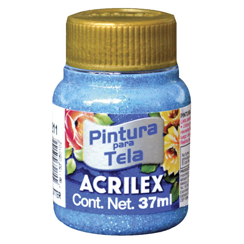 Foto de Pintura Para Manualidad Acrilex Glitter Tela 37ml Azul Turquesa 
